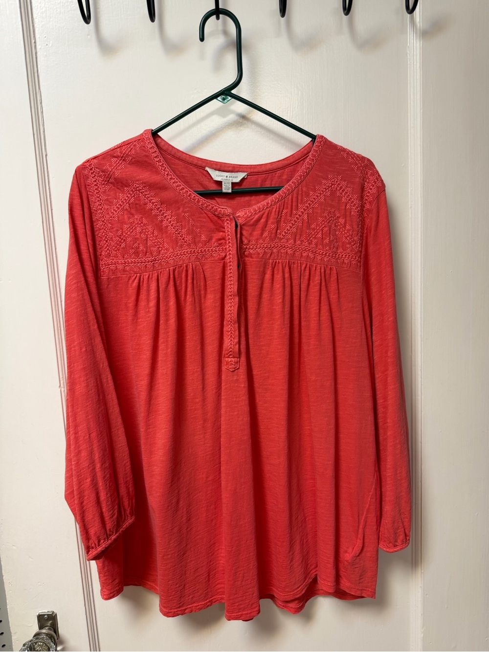 Lucky Brand Red Embroidered Peasant Top